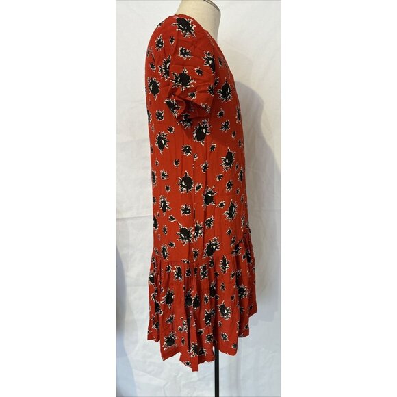 GANNI Rosemary Coral Red Pleated Flowers Floral Tiered Ruffle Summer Dress Sz XS - Picture 4 of 16